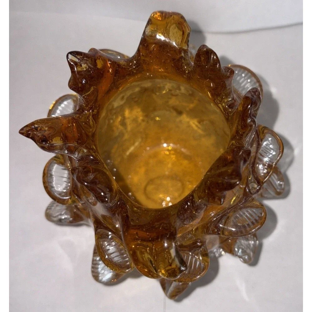 OK Lighting Crystal Home Collection Art Glass Urchin/Thorn Vase Amber 6.5” 1 pc